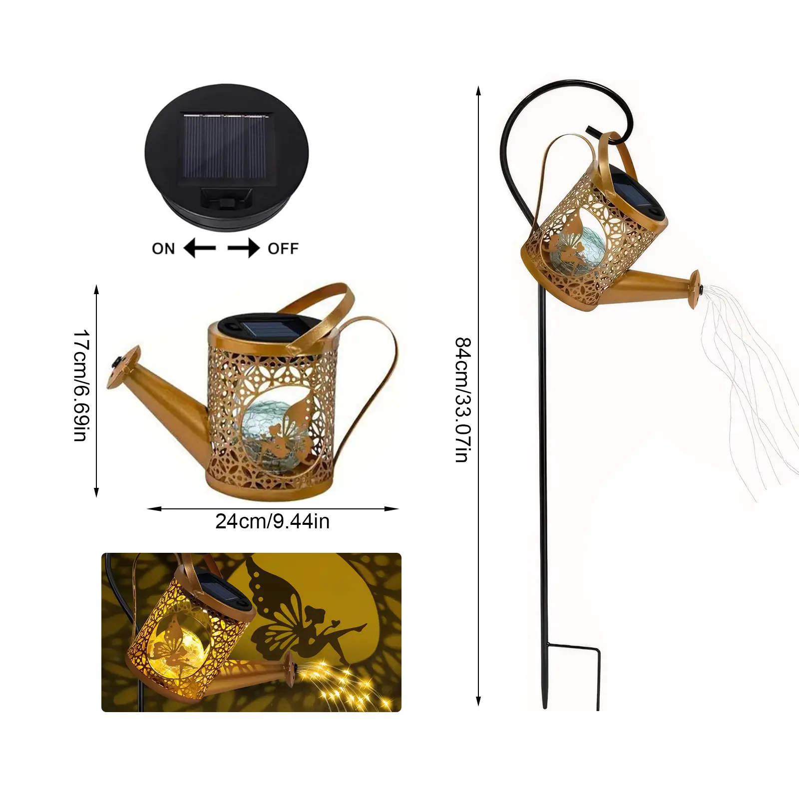 LED Solar Garden Kettle Light IP65 Waterproof Shower Watering Can Lights Waterfall Fairy Lights Lawn Yard Decoration Lamp