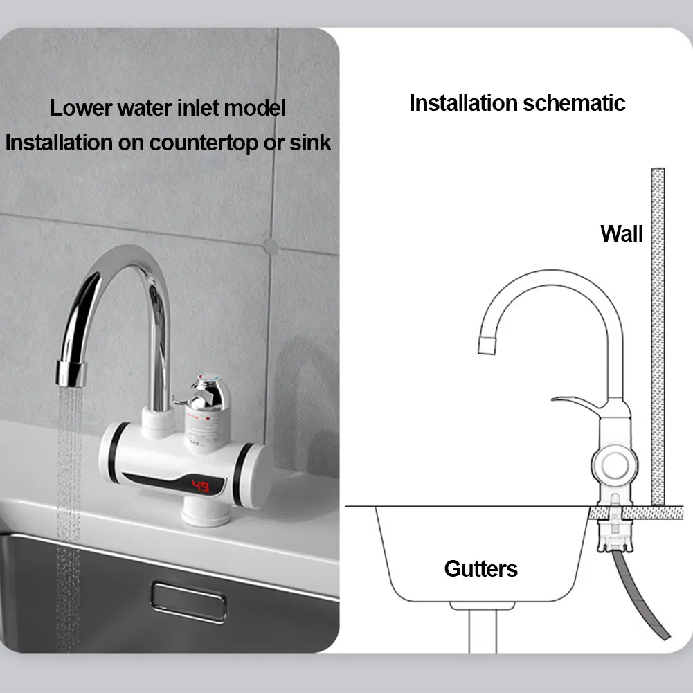 Electric Hot Water Heater Faucet 3000W Hot Cold Mixer Tap 360 Degree Rotation Hot Water Faucet Digital Kitchen Bathroom Supplies