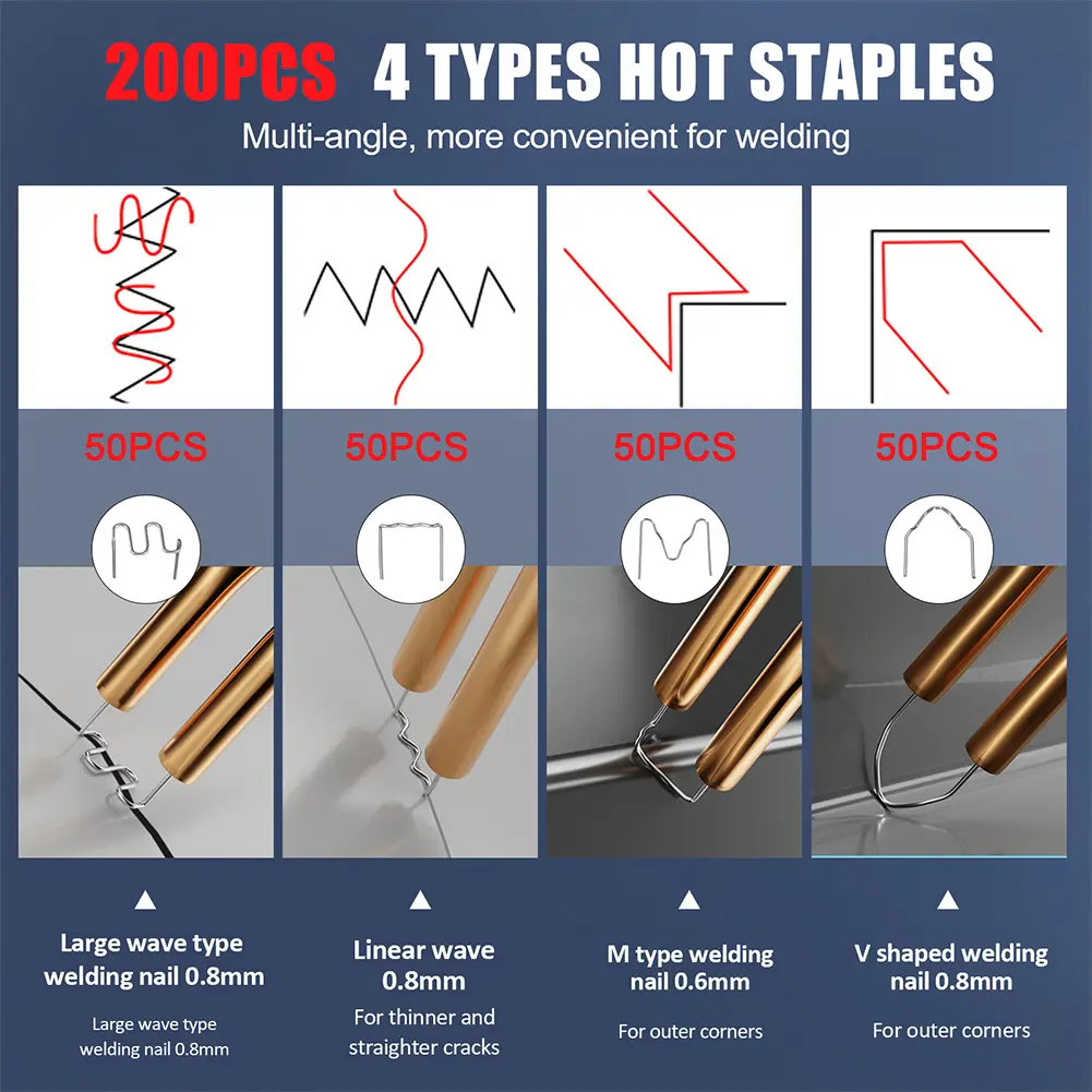 200Pcs Nails Plastic Welding Machine 300W Bumper Soldering Iron Staples Bumper Repair Car Tools Kit Hot Stapler Plastic Welder