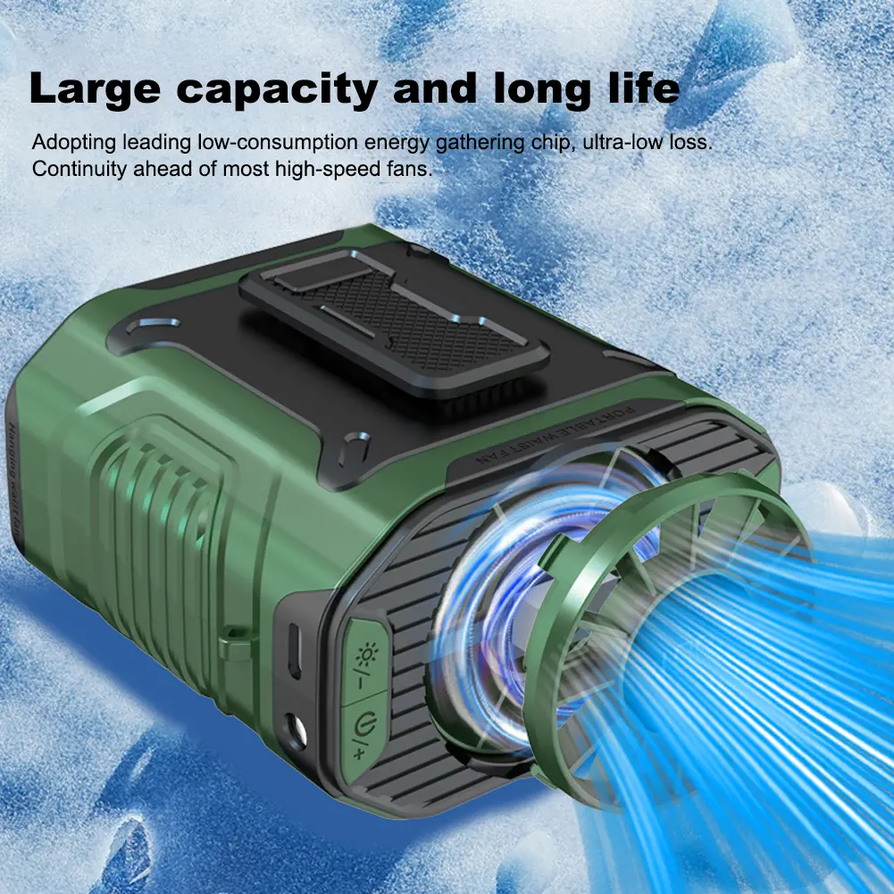Portable Waist Fan USB Rechargeable Hands-Free Cooling Neck Fan 3600mAh Personal Fan Waist Clip Fan for Outdoor Camping Travel