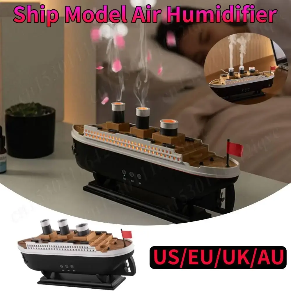 Retro Ship Air Humidifier 250ml Ocean Liner Essential Oil Diffuser Aromatherapy Diffuser Auto Shut-Off Night Light for Home Room