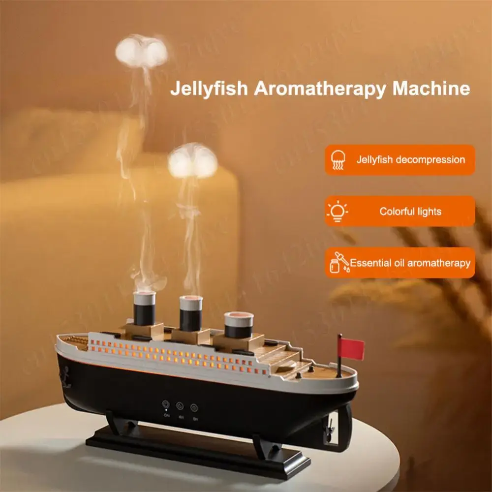 Retro Ship Air Humidifier 250ml Ocean Liner Essential Oil Diffuser Aromatherapy Diffuser Auto Shut-Off Night Light for Home Room