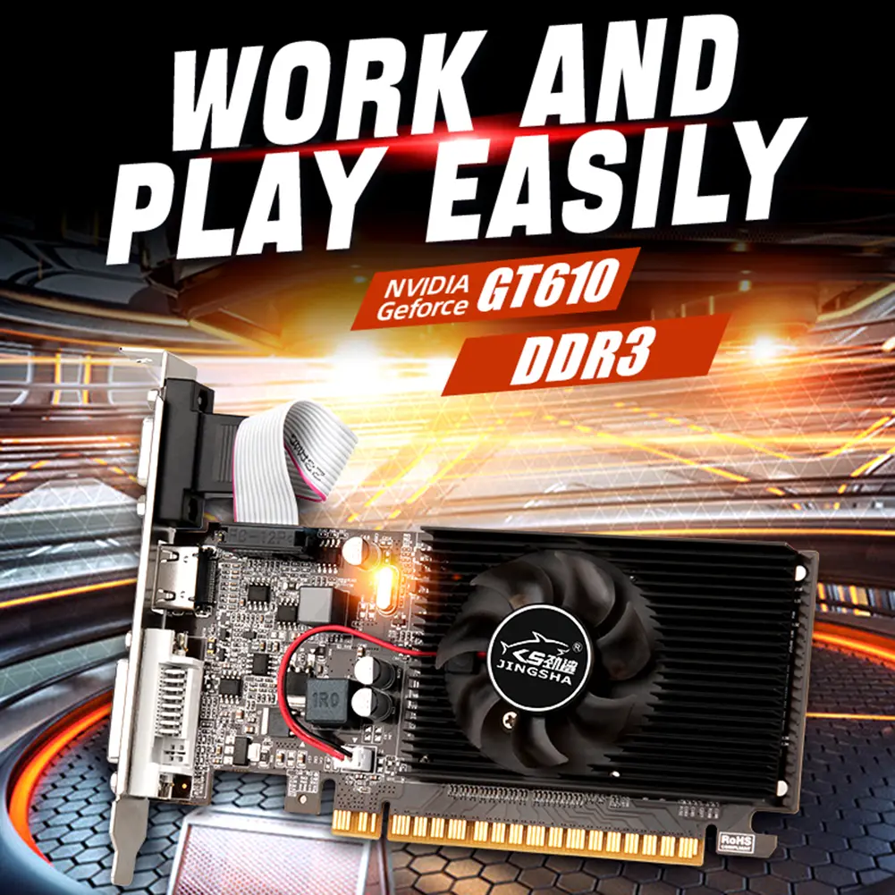GT610 Video Card 1GB/2GB 810MHZ DDR3 Graphics Video Card HD VGA DVI Interface Replacement Accessories for Computer Desktop Game