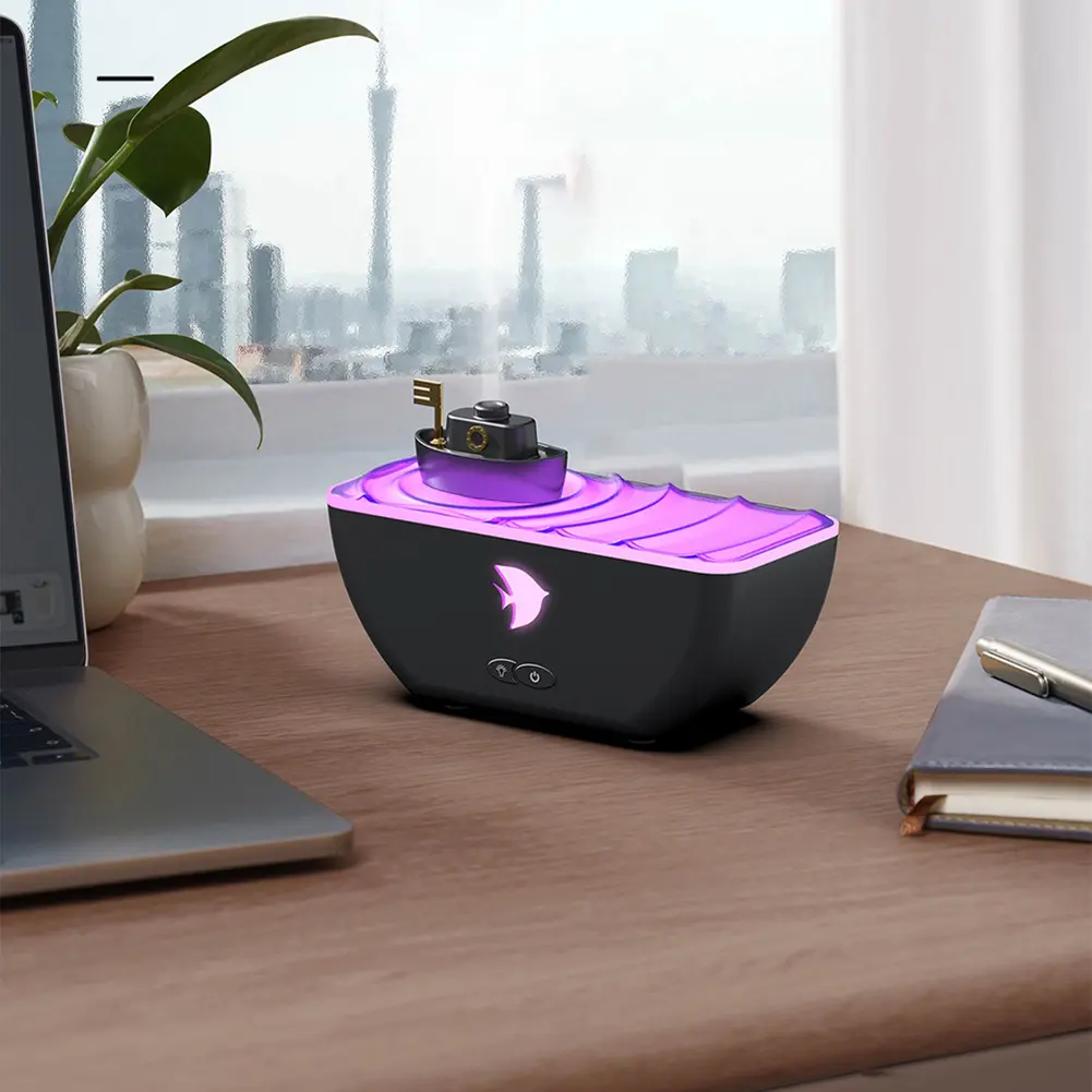 300ml Ship Shaped Essential Oil Diffuser Auto-Off Cool Mist Humidifier with LED Light Fragrance Oil Diffuser for Yoga Meditation