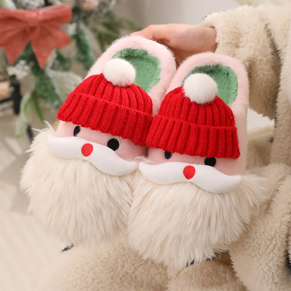 Christmas Santa Claus Slippers Fluffy Home Slippers Comfortable Cute Furry Slippers Anti Slip Soft Thick Sole Slippers for Women