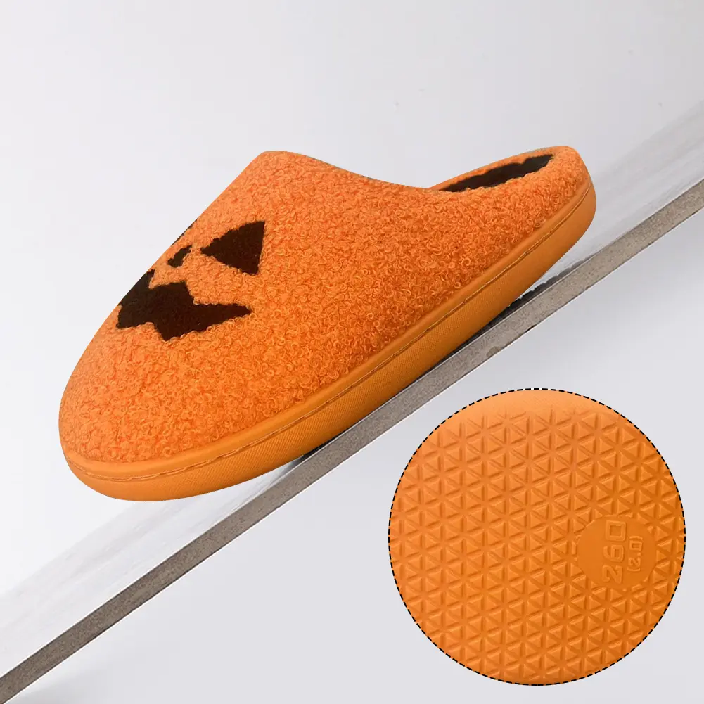 Unisex Pumpkin Slippers Cozy Halloween Fluffy Slippers Thickened Lightweight House Slippers Anti Slip for Winter Indoor Outdoor