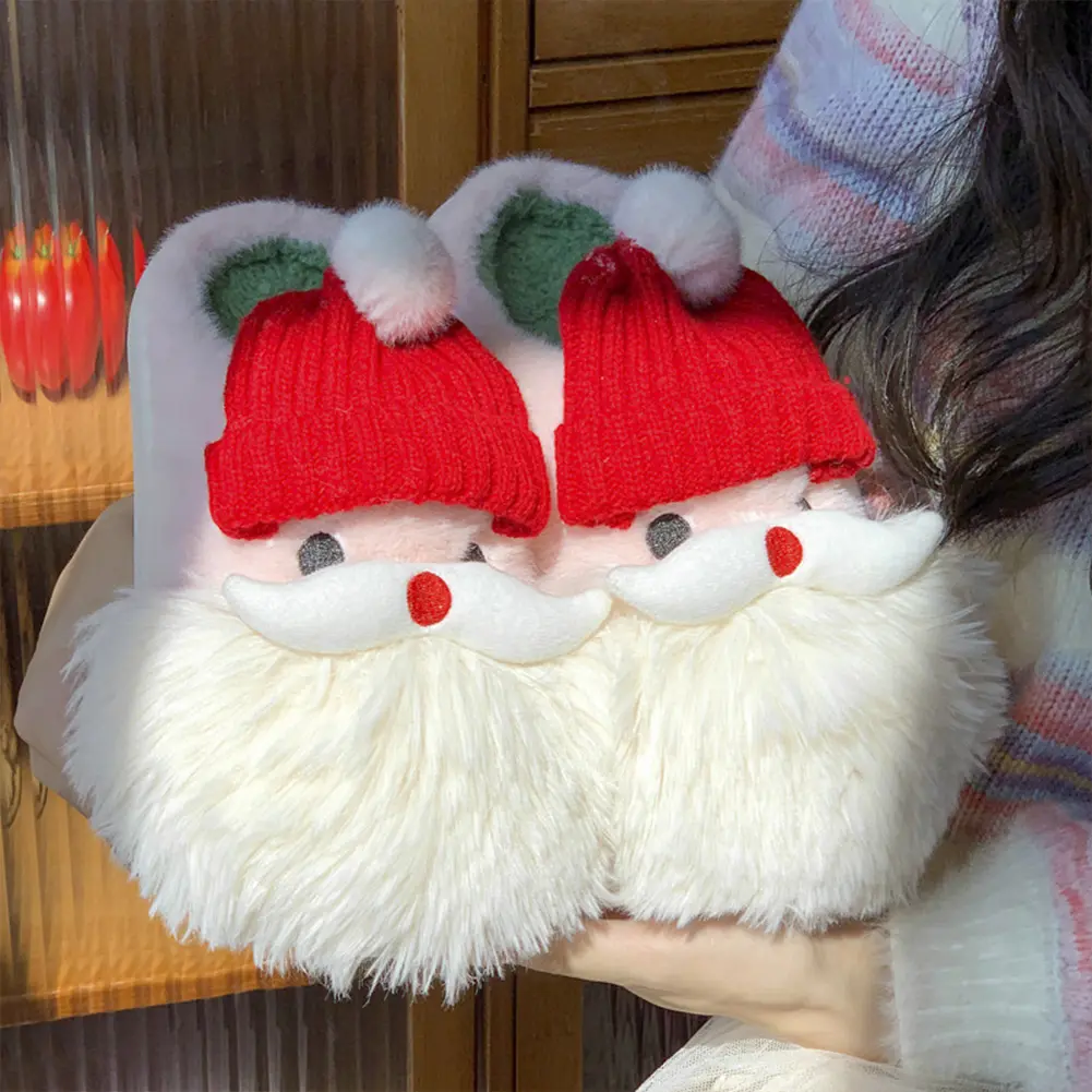 Christmas Santa Claus Slippers Fluffy Home Slippers Comfortable Cute Furry Slippers Anti Slip Soft Thick Sole Slippers for Women