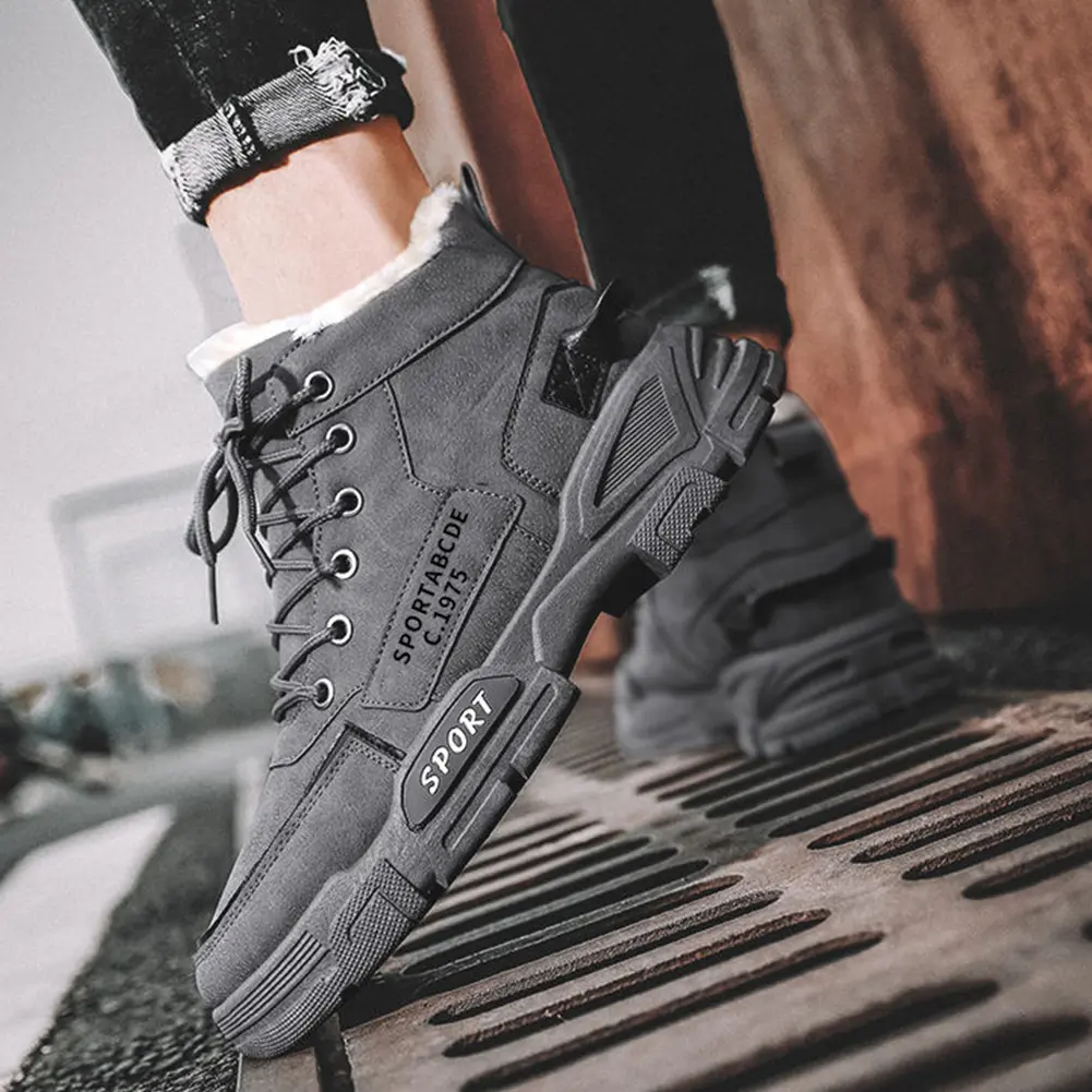 Men Snow Boots Fur Lined Thermal Warm Boots Non-Slip Casual Boots for Outdoor Hiking Trekking Walking