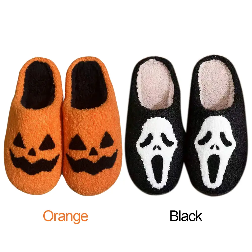 Unisex Pumpkin Slippers Cozy Halloween Fluffy Slippers Thickened Lightweight House Slippers Anti Slip for Winter Indoor Outdoor