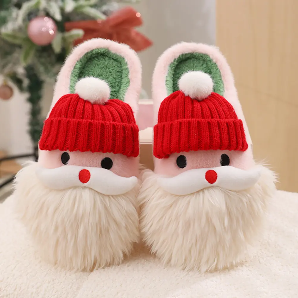 Christmas Santa Claus Slippers Fluffy Home Slippers Comfortable Cute Furry Slippers Anti Slip Soft Thick Sole Slippers for Women