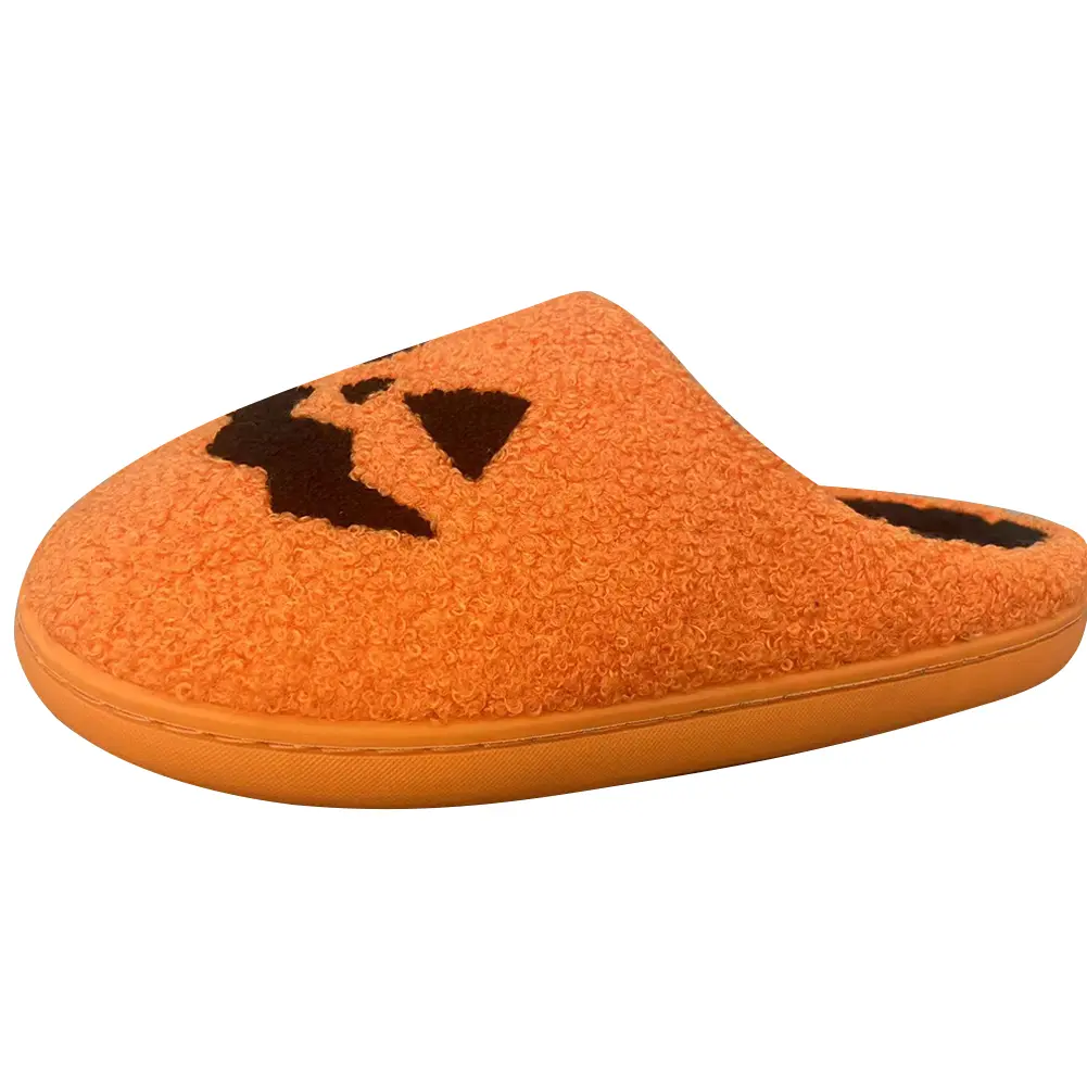 Unisex Pumpkin Slippers Cozy Halloween Fluffy Slippers Thickened Lightweight House Slippers Anti Slip for Winter Indoor Outdoor
