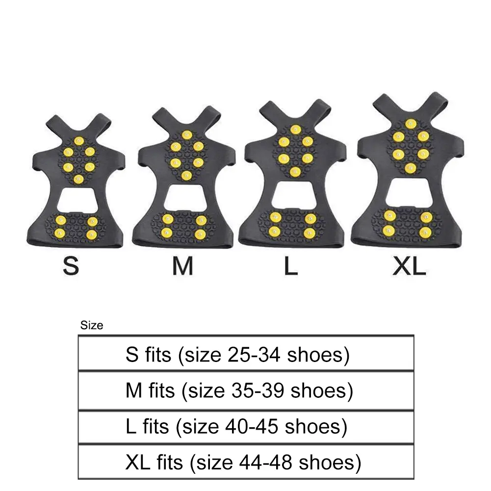 1Pair 10 Studs Snow Ice Gripper Climbing Shoe Spikes Grips 25-48 Size Anti-Skid Cleats Overshoes Crampons Spike Shoes Crampon