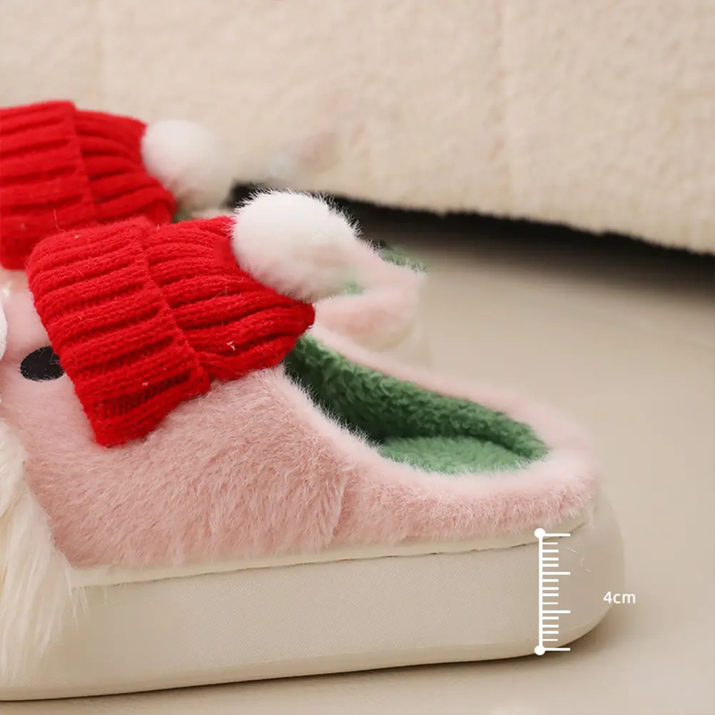 Christmas Santa Claus Slippers Fluffy Home Slippers Comfortable Cute Furry Slippers Anti Slip Soft Thick Sole Slippers for Women