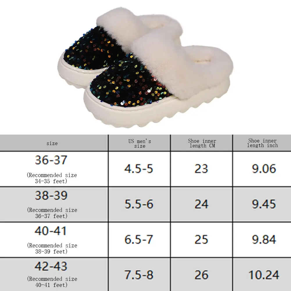 Women's Sequin Slippers Warm Plush House Slippers Non-Slip Home Slippers Comfy Winter Scuff Slippers for Indoor