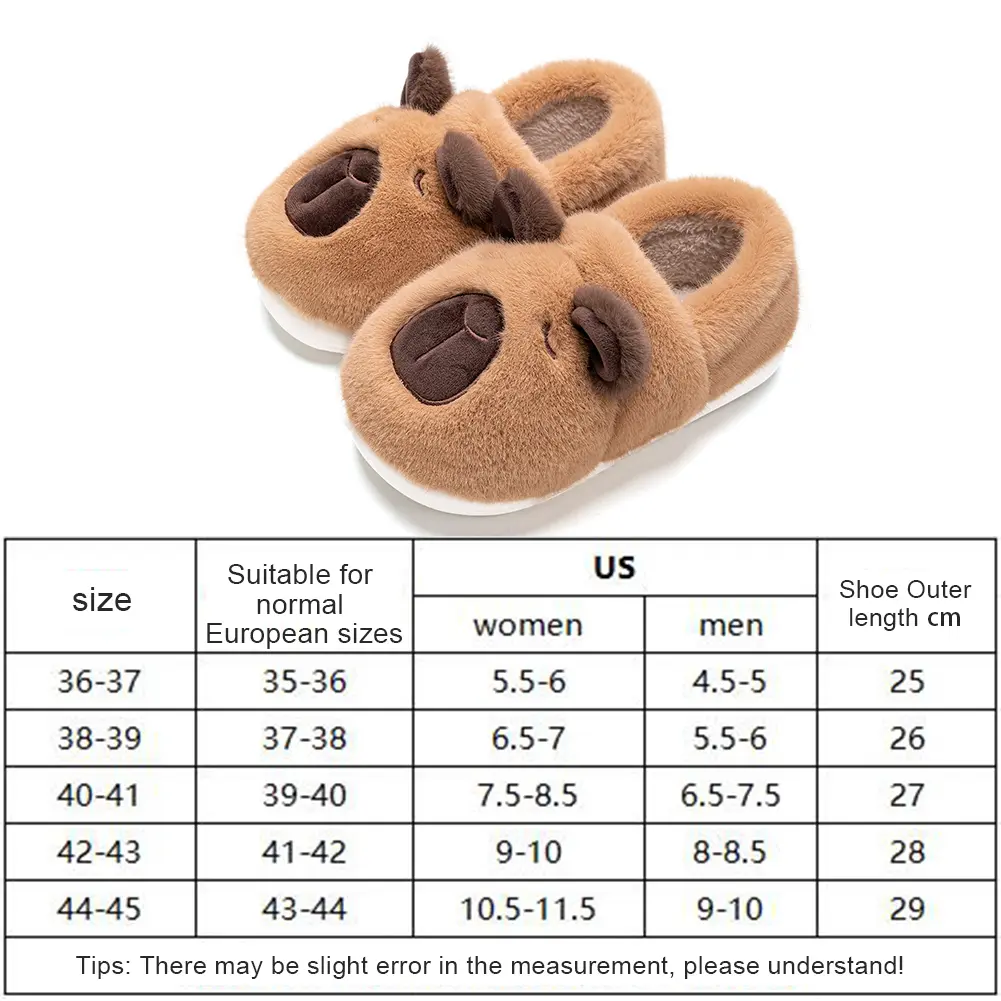 Plush Capybara Slippers Fluffy Couple Slippers Cute Furry Animal Slippers Comfortable Fuzzy Capybara Slippers Non-Slip for Women
