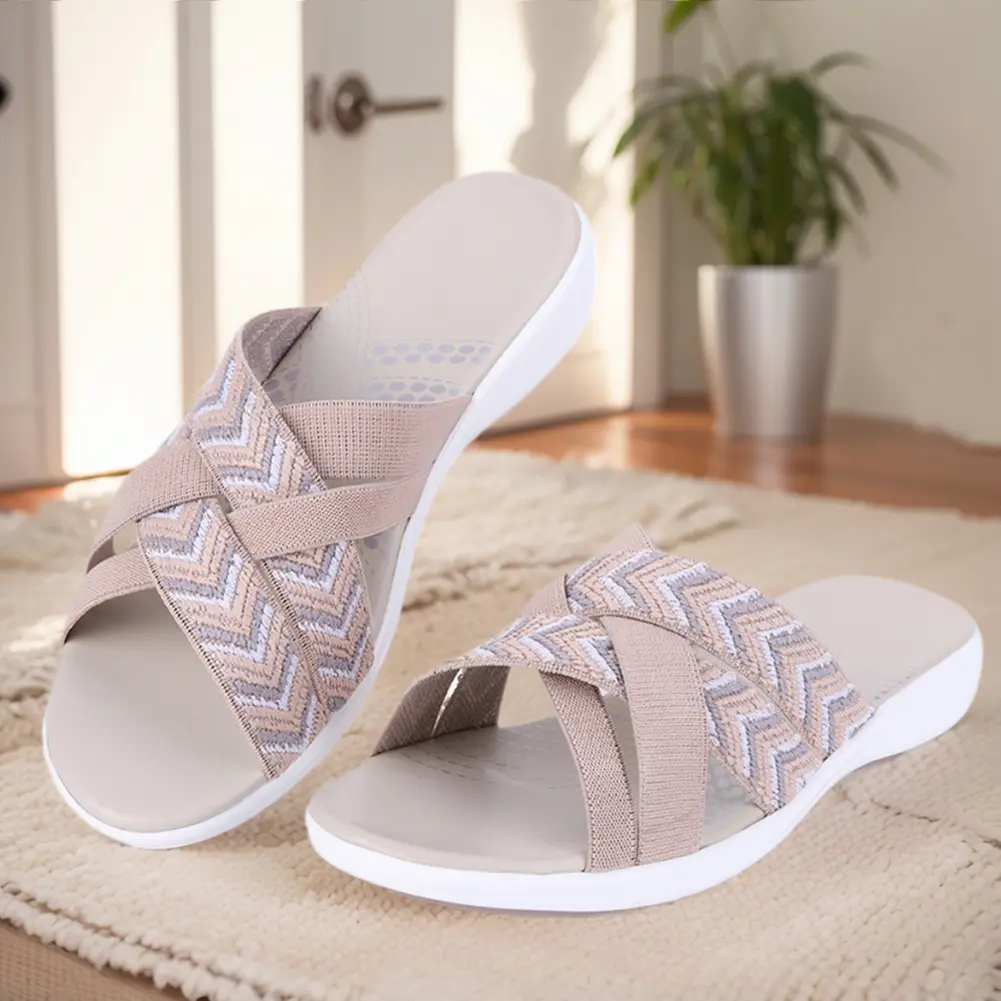 Women Slide Sandals Wide Width Cross Strap Thick Cushion Slippers Open Toe Slip On Slides Lightweight for Summer