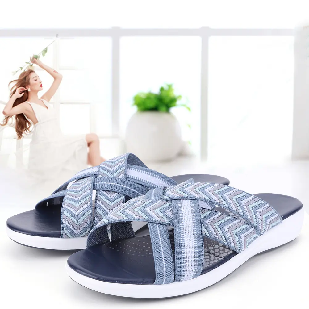 Women Slide Sandals Wide Width Cross Strap Thick Cushion Slippers Open Toe Slip On Slides Lightweight for Summer