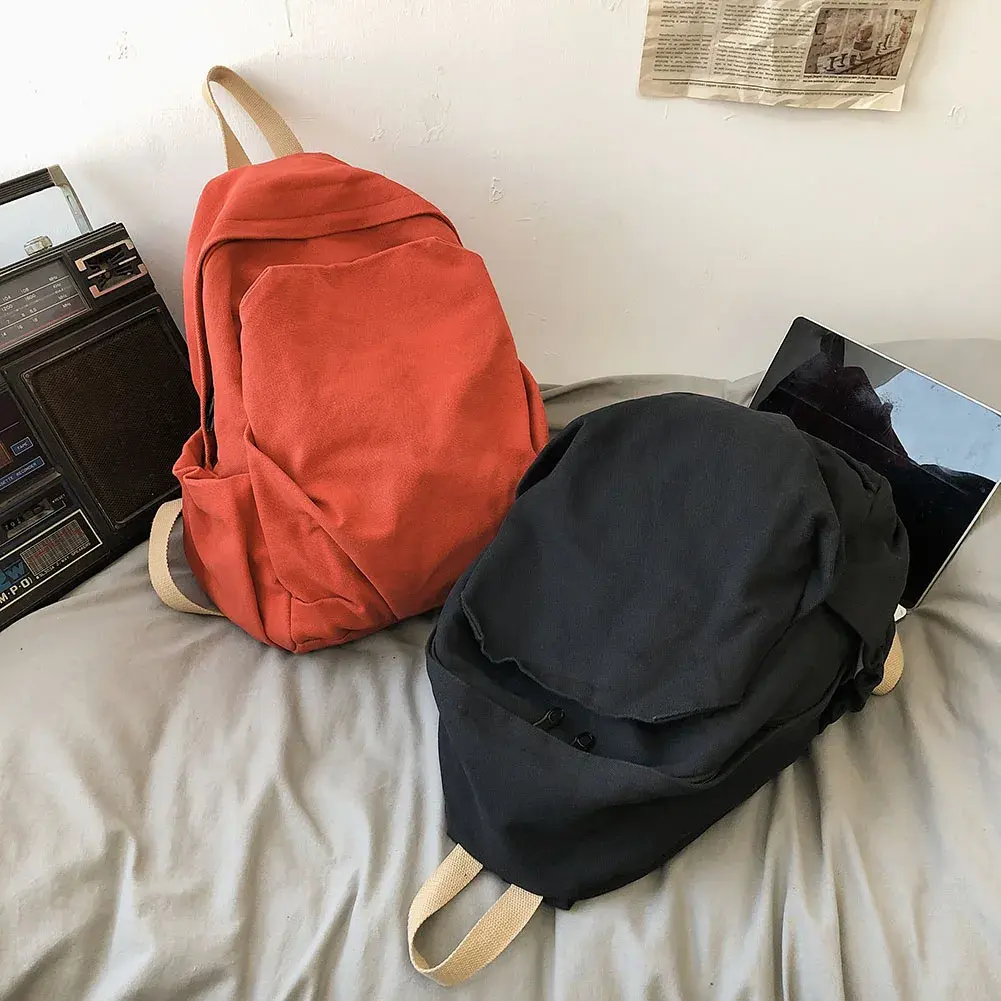 Unisex Simple Book Backpack Large Capacity Canvas Casual Daypack Backpack Adjustable Strap Double Shoulder Bag Teenage Backpack
