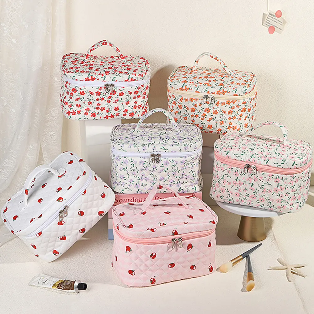 Cotton Toiletry Bag 3Pcs Makeup Bag Cute Floral Toiletry Organizer Bag Travel Cosmetic Bag for Women Girls
