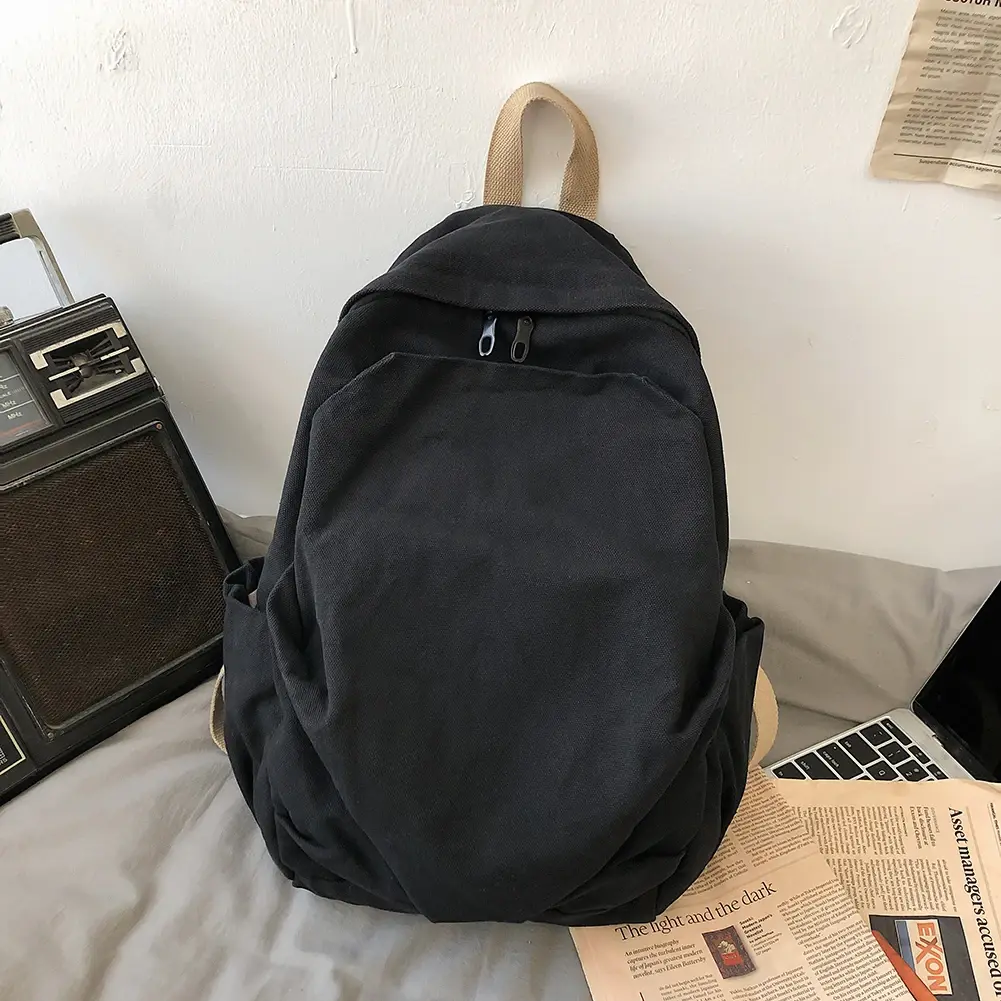 Unisex Simple Book Backpack Large Capacity Canvas Casual Daypack Backpack Adjustable Strap Double Shoulder Bag Teenage Backpack