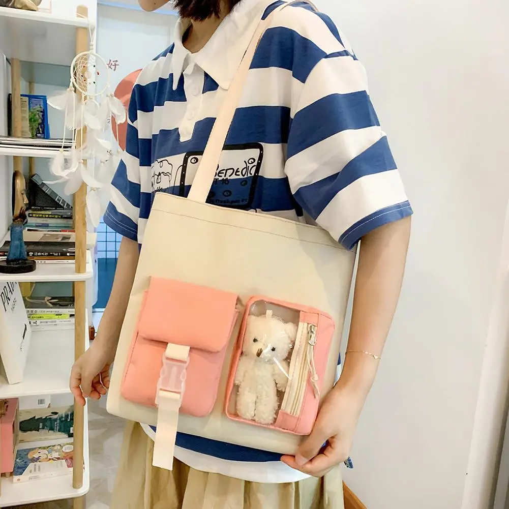 5pcs/set Kawaii Women Backpack 2023 Korean Cute Student Large Capacity Schoolbag New Korean Girls School Travel Knapsack Backbag