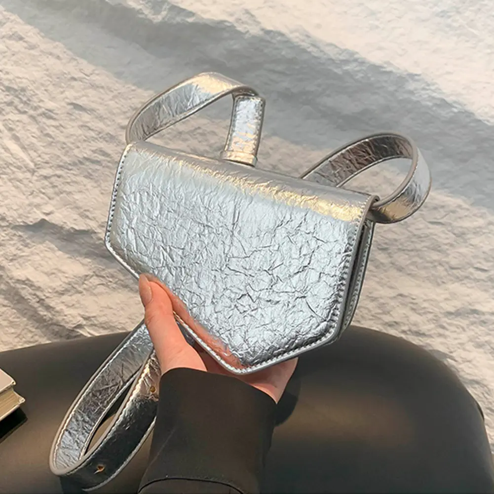 Women Irregular Shoulder Bag PU Leather Simple Evening Bag Adjustable Strap Fashion Sling Bag Female Dating Bag