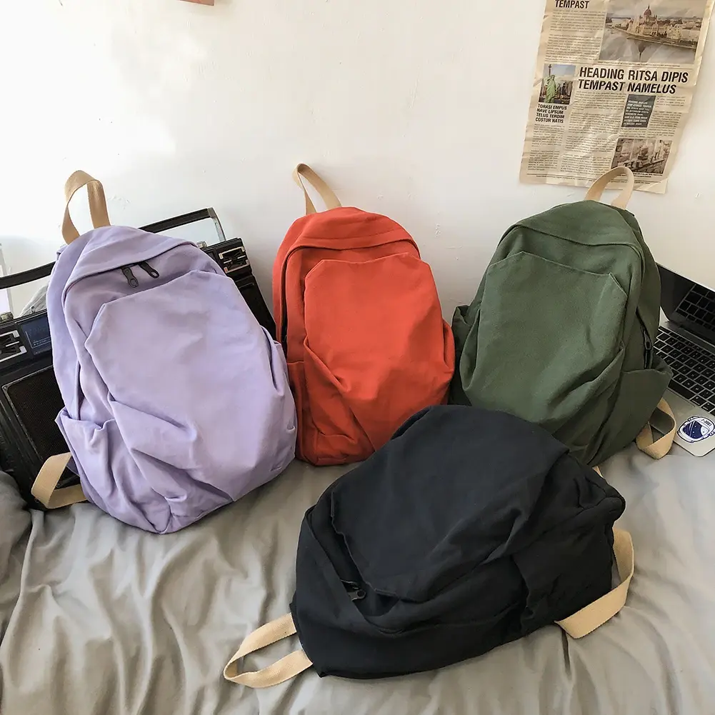 Unisex Simple Book Backpack Large Capacity Canvas Casual Daypack Backpack Adjustable Strap Double Shoulder Bag Teenage Backpack