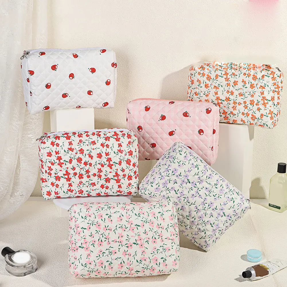 Cotton Toiletry Bag 3Pcs Makeup Bag Cute Floral Toiletry Organizer Bag Travel Cosmetic Bag for Women Girls