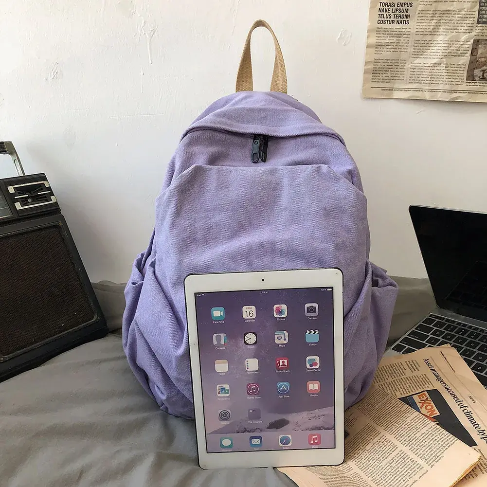 Unisex Simple Book Backpack Large Capacity Canvas Casual Daypack Backpack Adjustable Strap Double Shoulder Bag Teenage Backpack