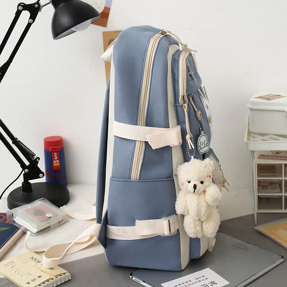 5pcs/set Kawaii Women Backpack 2023 Korean Cute Student Large Capacity Schoolbag New Korean Girls School Travel Knapsack Backbag