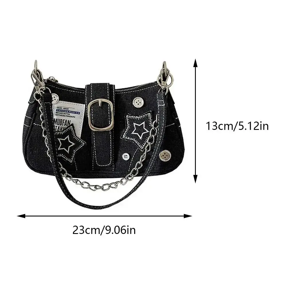 Women Cool Style Tote Purse Large Capacity Y2K Star Denim Underarm Bag Vintage Armpit Bag Solid Color Simple Commuting Bag