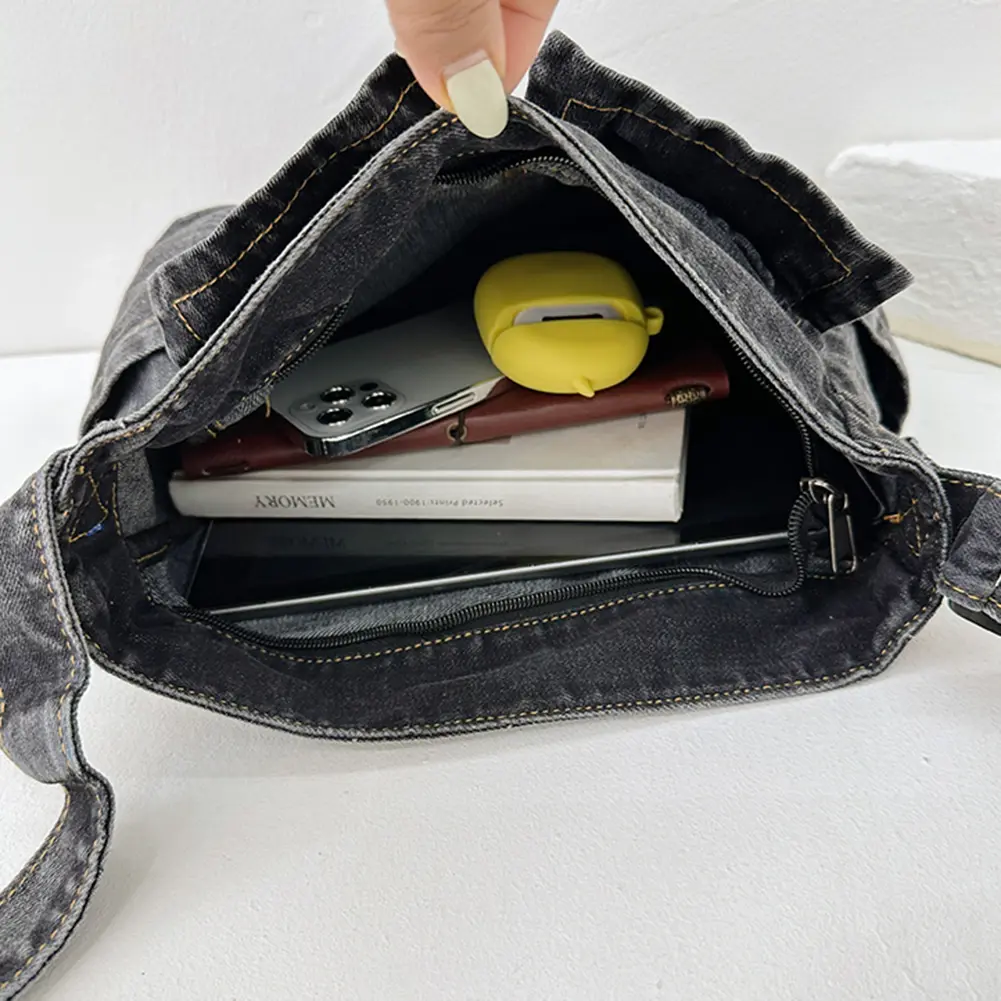 Women Casual Satchel Bag Large Capacity Denim Simple Shopping Bag Adjustable Strap Daily Tote Bag Multifunction Retro Sling Bag