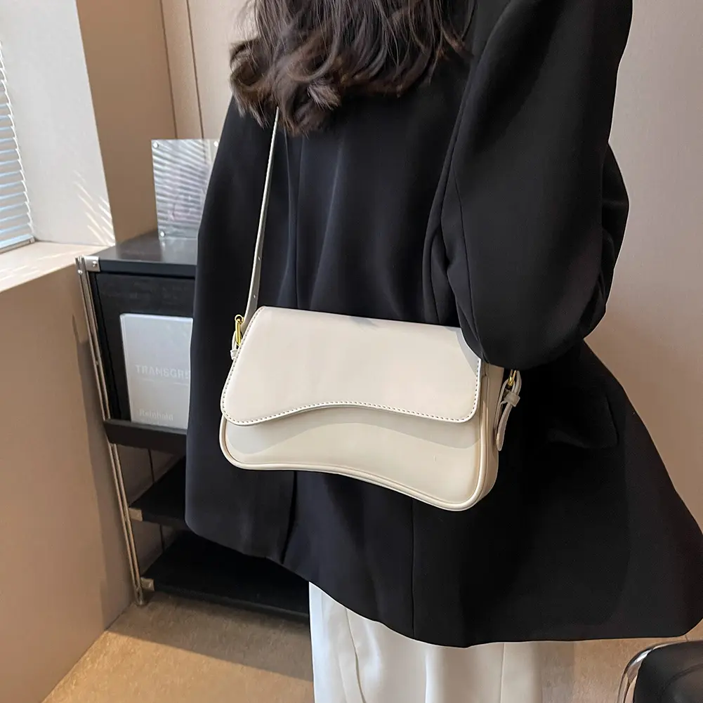 Women Satchel Tote Bag PU Leather Underarm Bag Buckle Top Handle Bag Casual Flap Shoulder Bag Commuting Bag