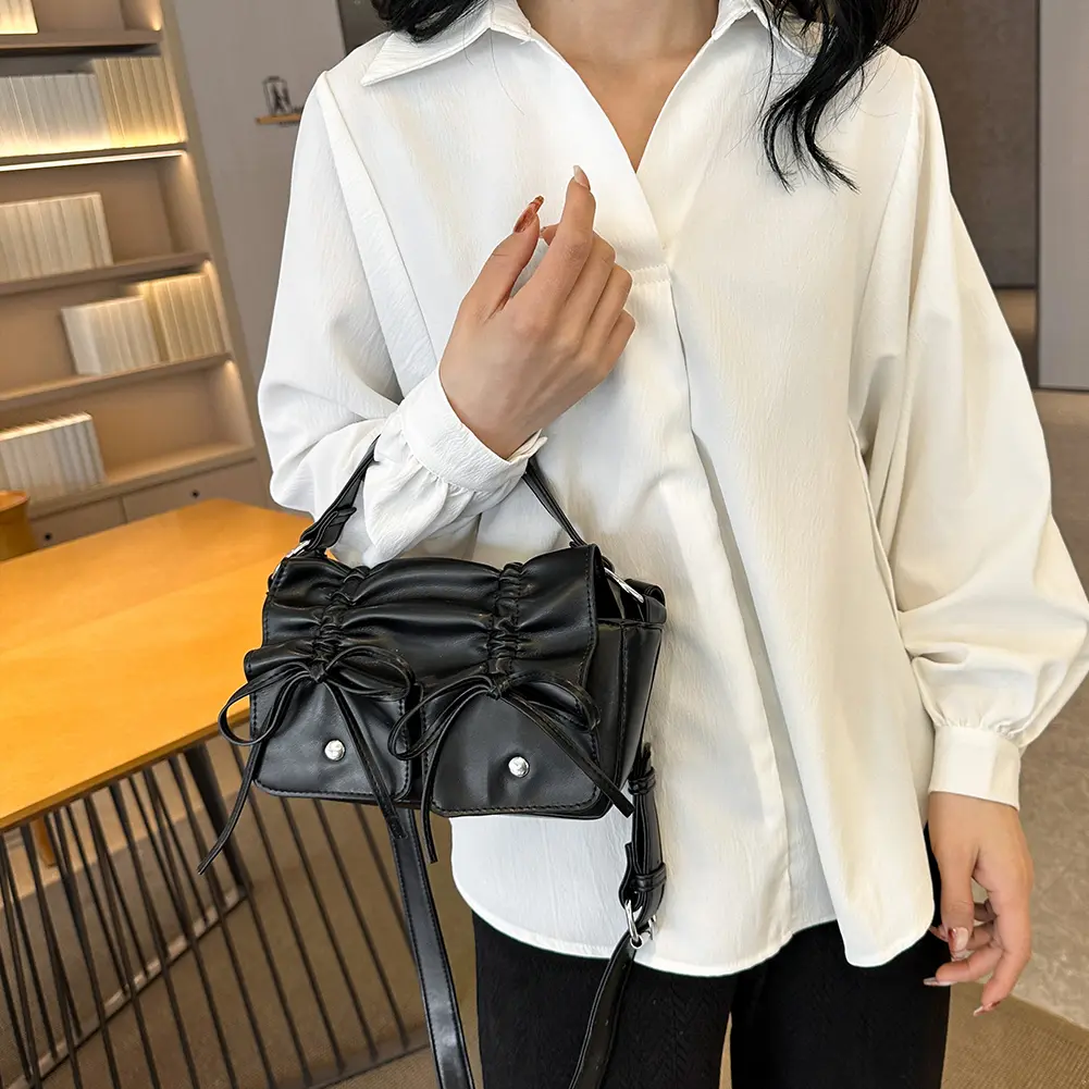 Women Trendy Carrying Bag PU Leather Bowknot Stylish Crossbody Bag Adjustable Strap Simple Messenger Bag Daily Sling Bag
