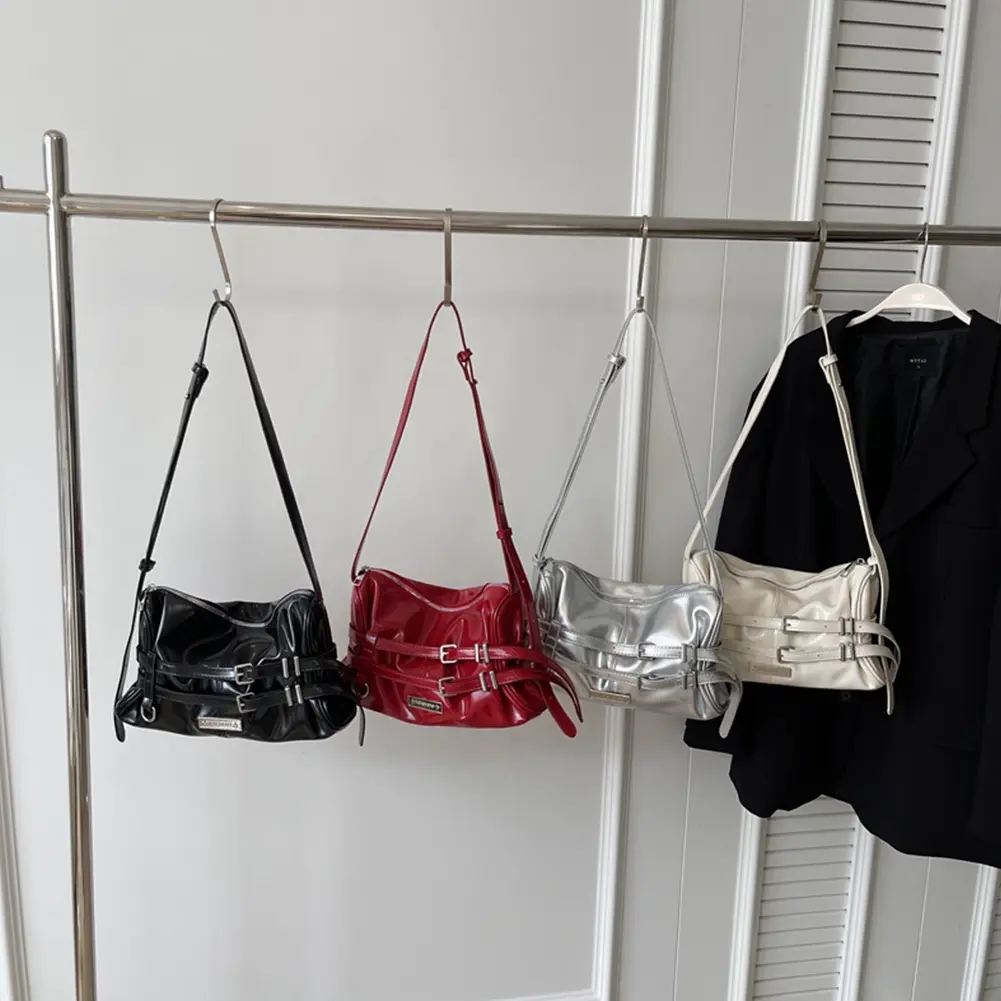 Women Crossbody Bag Double Belted Strap PU Leather Satchel Purse Solid Color Zipper Clutch Purse Travel Commuter Bag