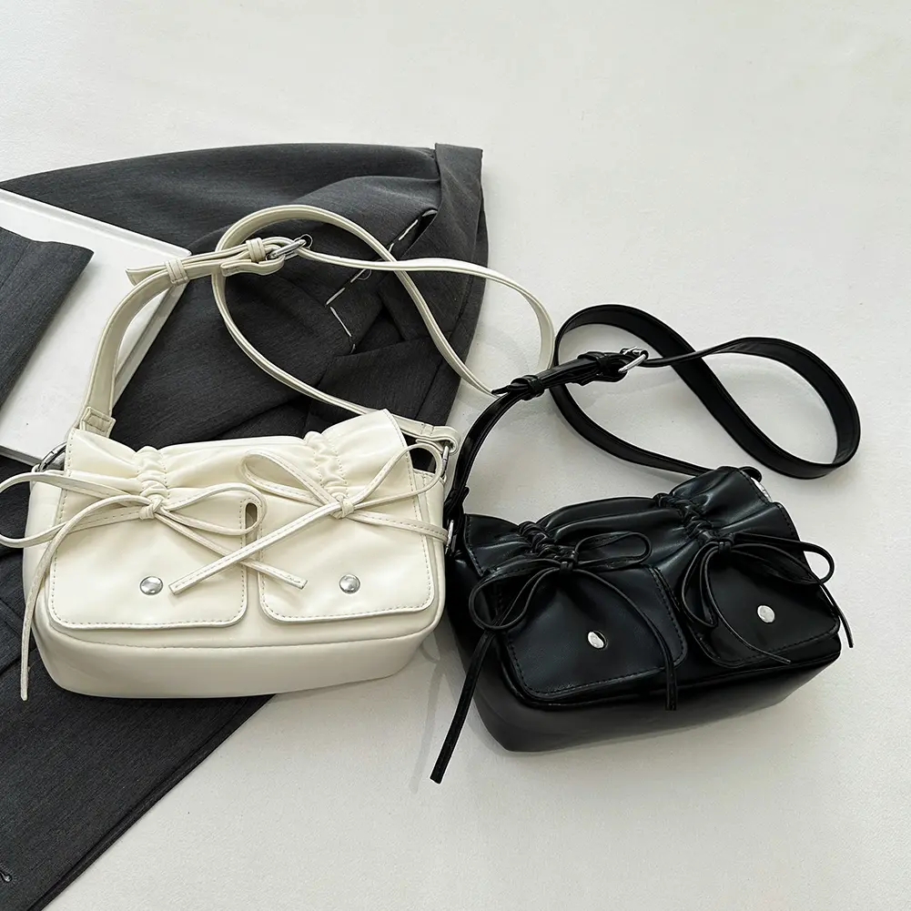 Women Trendy Carrying Bag PU Leather Bowknot Stylish Crossbody Bag Adjustable Strap Simple Messenger Bag Daily Sling Bag