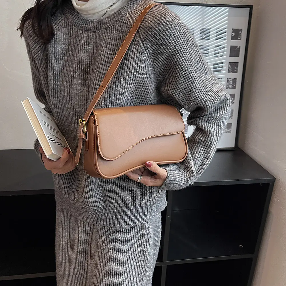 Women Satchel Tote Bag PU Leather Underarm Bag Buckle Top Handle Bag Casual Flap Shoulder Bag Commuting Bag