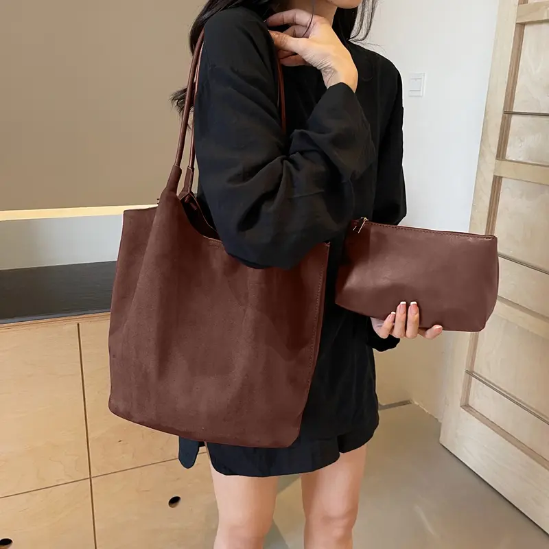 Faux Suede Shoulder Bag for Women Tote Bag Slouchy Solid Slouchy Top-handle Bag Magnetic Closure Hobo Bag Handbag Work Travel