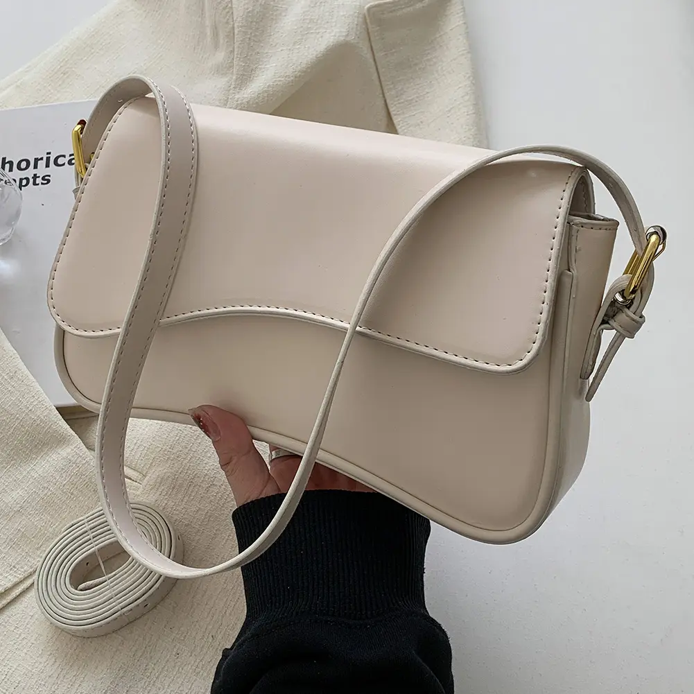 Women Satchel Tote Bag PU Leather Underarm Bag Buckle Top Handle Bag Casual Flap Shoulder Bag Commuting Bag