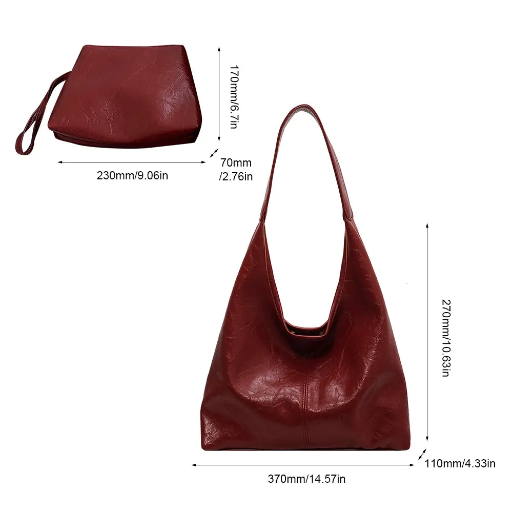 Women Leather Shoulder Bag Fashion Hobo Bag and Clutch Casual 2pcs Shoulder Bag and Handbag Set Satchel Hobo Bag Commuting Bag