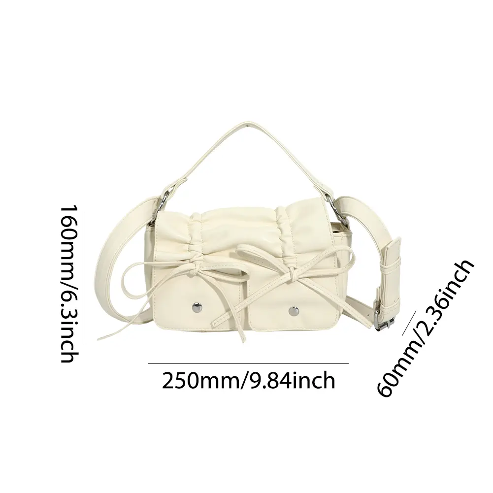 Women Trendy Carrying Bag PU Leather Bowknot Stylish Crossbody Bag Adjustable Strap Simple Messenger Bag Daily Sling Bag