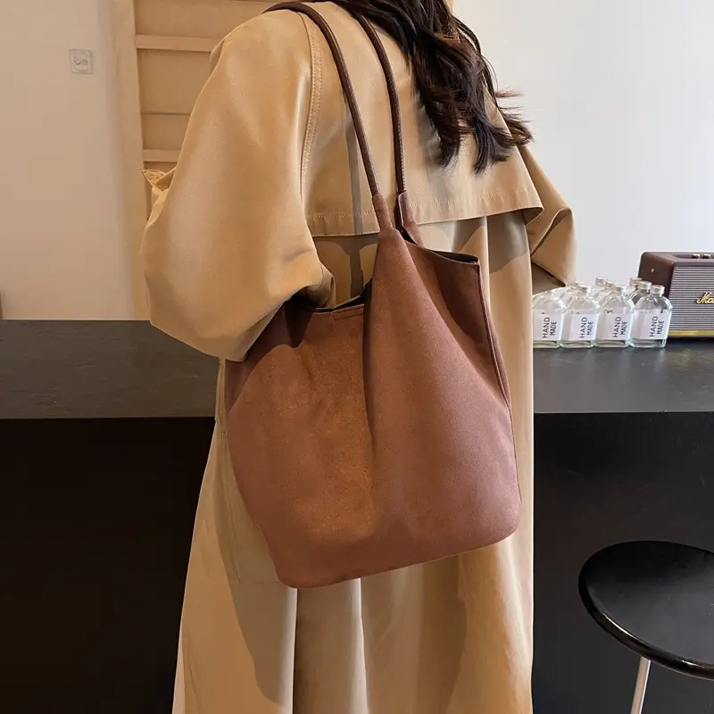 Faux Suede Shoulder Bag for Women Tote Bag Slouchy Solid Slouchy Top-handle Bag Magnetic Closure Hobo Bag Handbag Work Travel