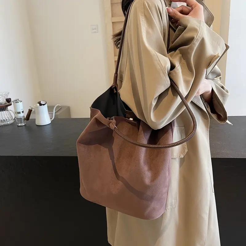 Faux Suede Shoulder Bag for Women Tote Bag Slouchy Solid Slouchy Top-handle Bag Magnetic Closure Hobo Bag Handbag Work Travel