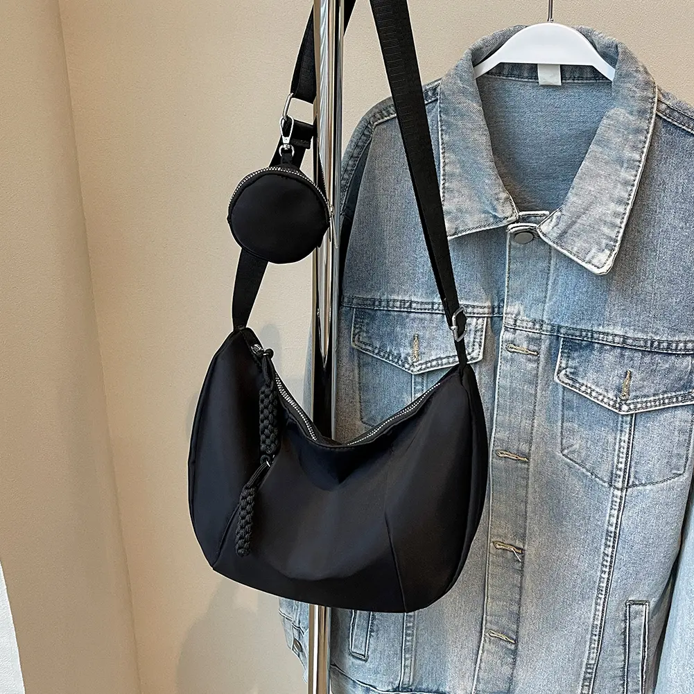 Crescent Bag for Women with Inner Pocket Hobo Bag Nylon Adjustable Strap Crossbody Bag Zipper Handbag for Work Travel