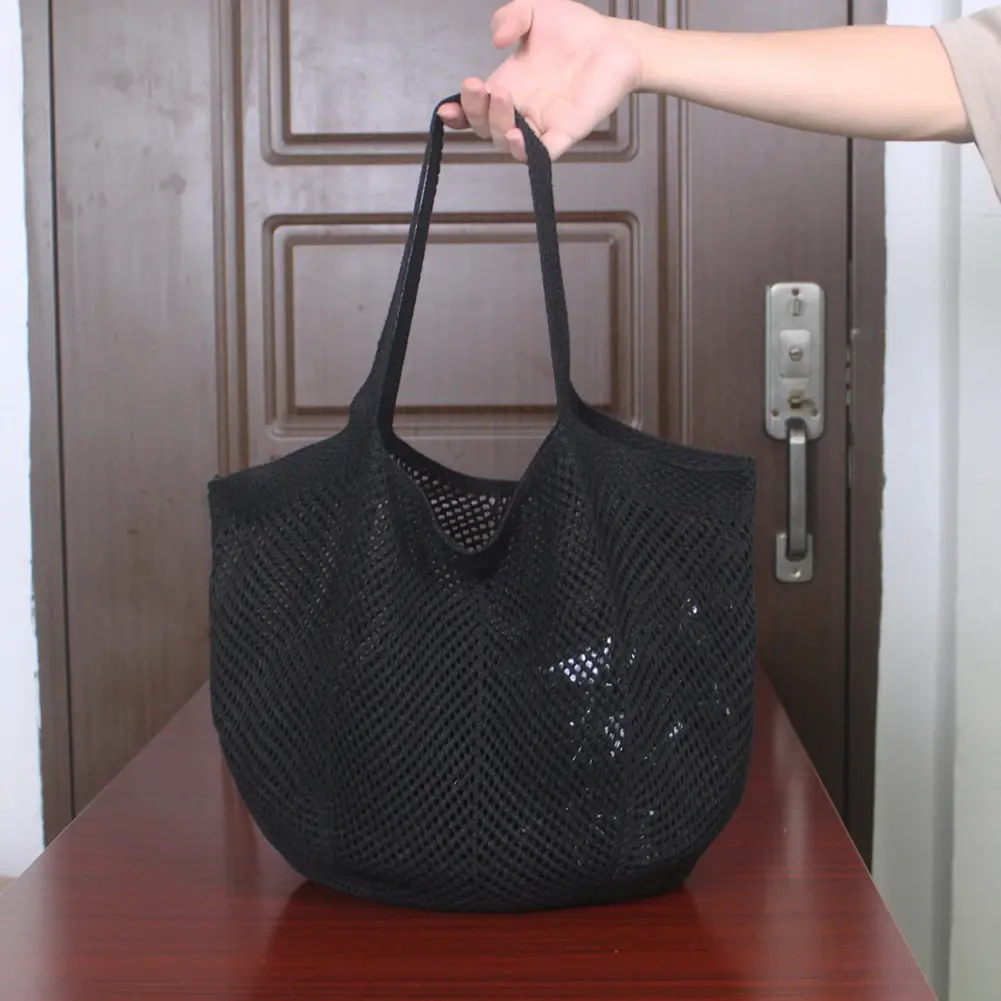 Women Knitted Tote Handbag Hollow Out Knitting Shopping Handbag Large Capacity Crochet Grocery Bag Ladies Daily Handbag