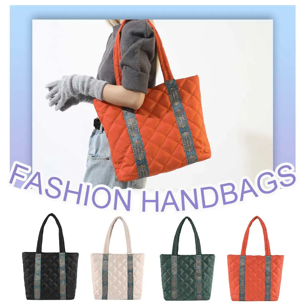 Puffer Tote Bag for Women Quilted Shoulder Bag Large Capacity Satchel Purse Puffy Bag for Work Travel Shop