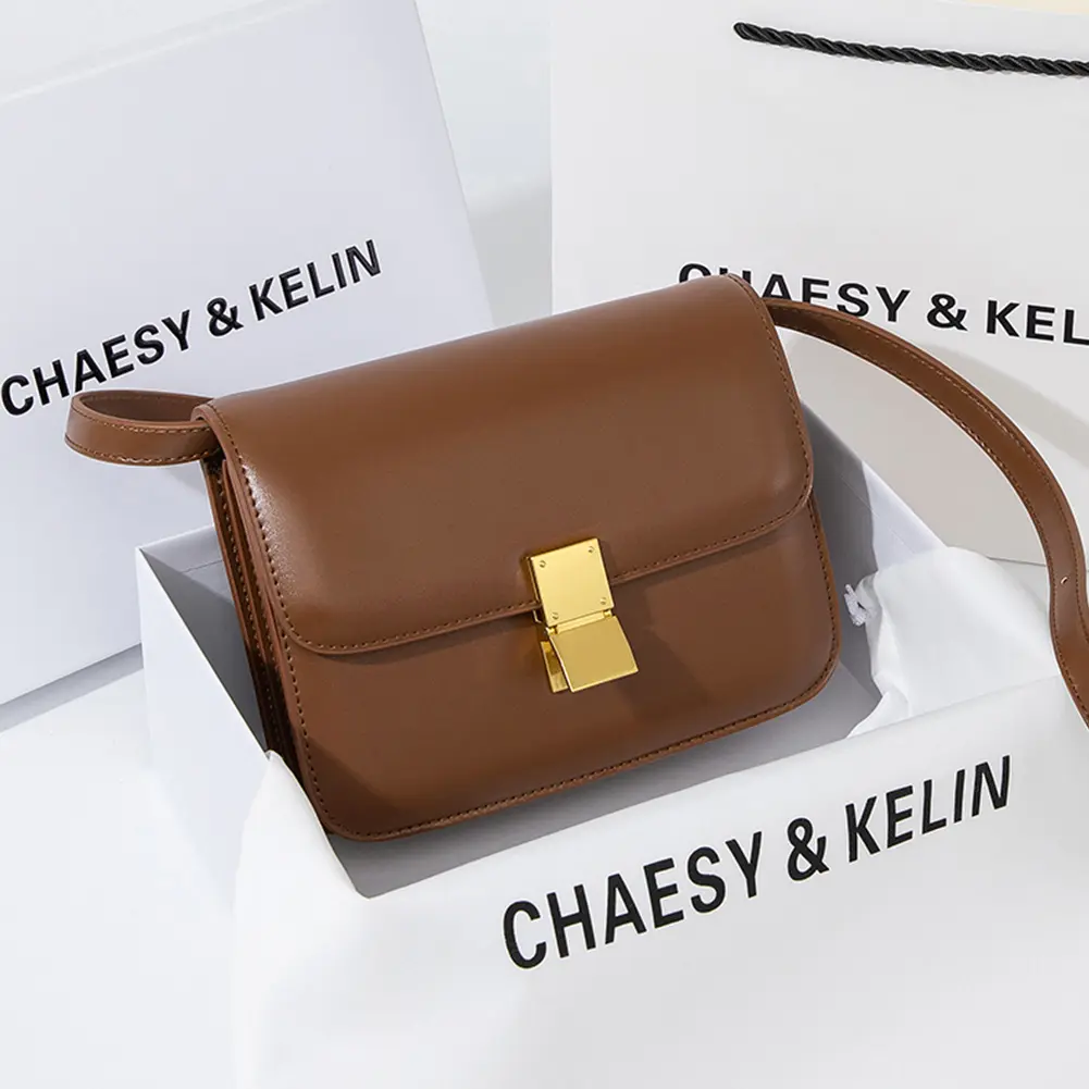 Leather Shoulder Bag for Women Small Square Bag Metal Lock Fashion Messenger Bag Luxury Designer Handbag Casual Commuting Bag
