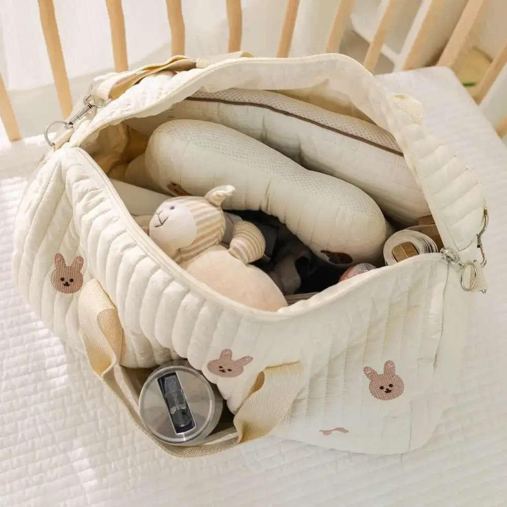 Baby Diaper Bag Embroidered Nappy Organizer Messenger Bag Cute Cartoon Shoulder Bag with Zipper Luggage Tote Bag for Travel