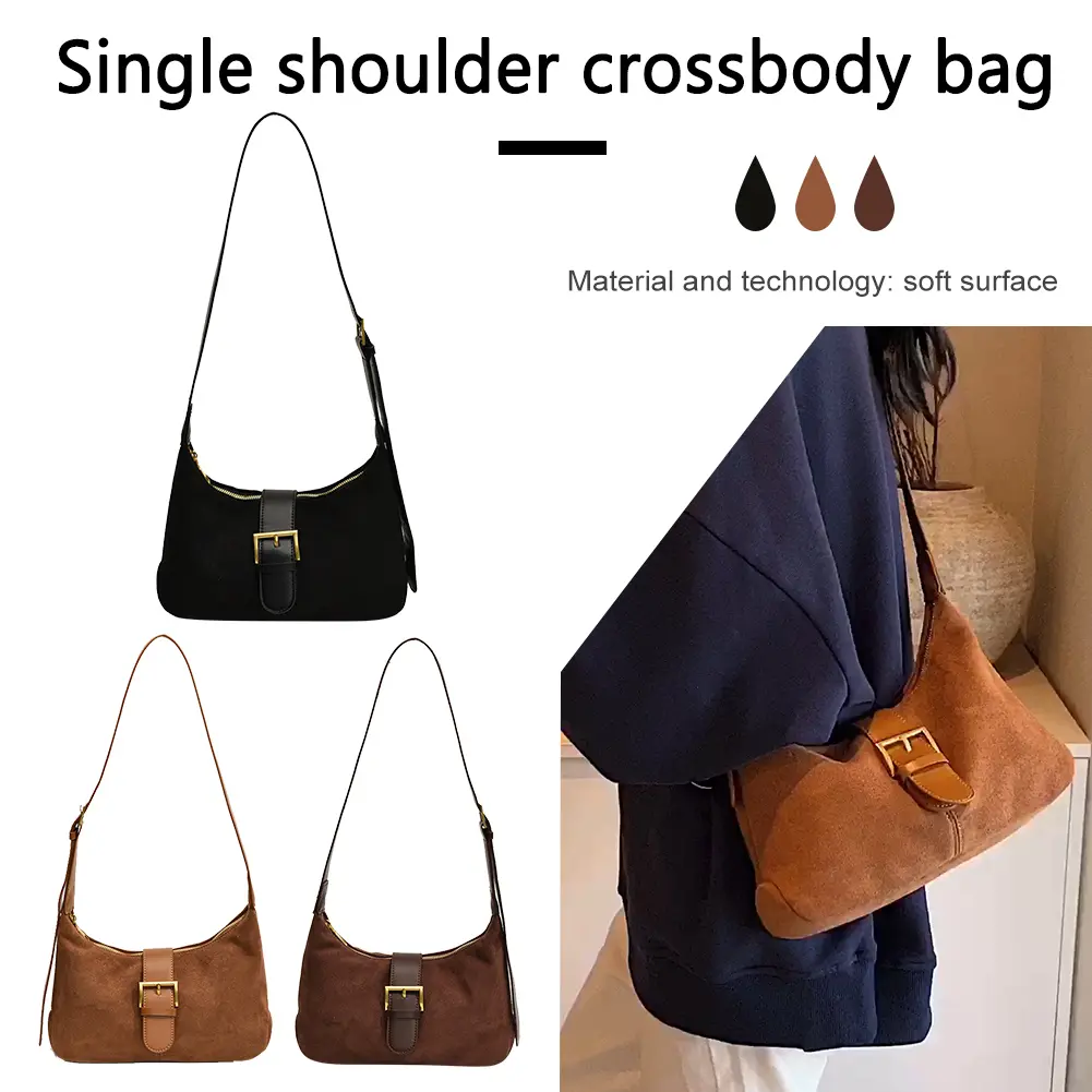 Women Suede Shoulder Bag Crescent Bag Slouchy Hobo Bag Adjustable Strap Top-Handle Bag for Work Travel
