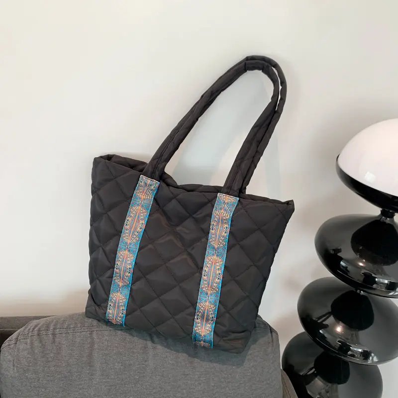 Puffer Tote Bag for Women Quilted Shoulder Bag Large Capacity Satchel Purse Puffy Bag for Work Travel Shop